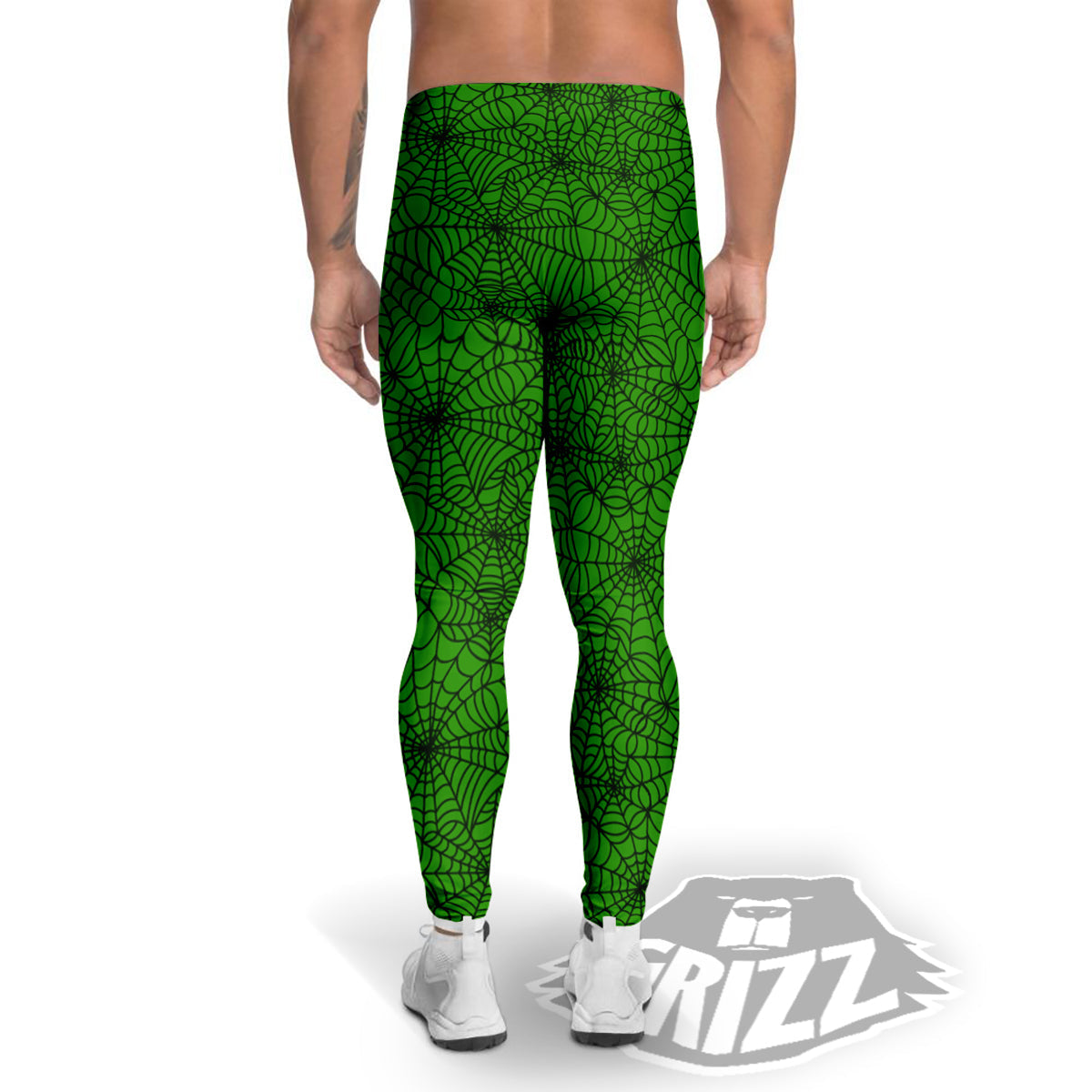 Spider Web Green And Black Print Pattern Men's Leggings-grizzshop