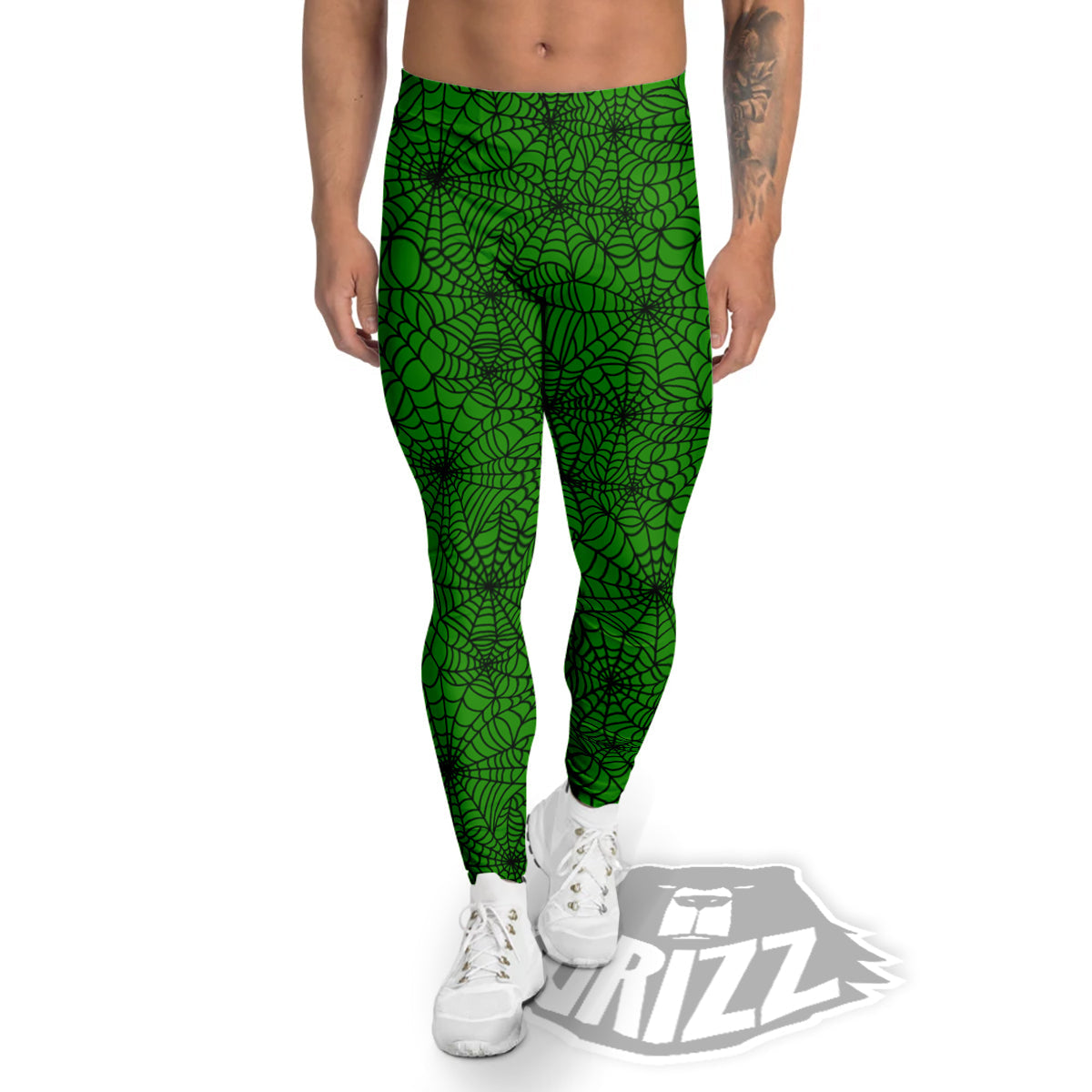 Spider Web Green And Black Print Pattern Men's Leggings-grizzshop