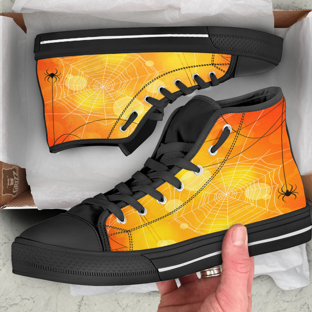 Spider Web Halloween Print High Top Shoes-grizzshop
