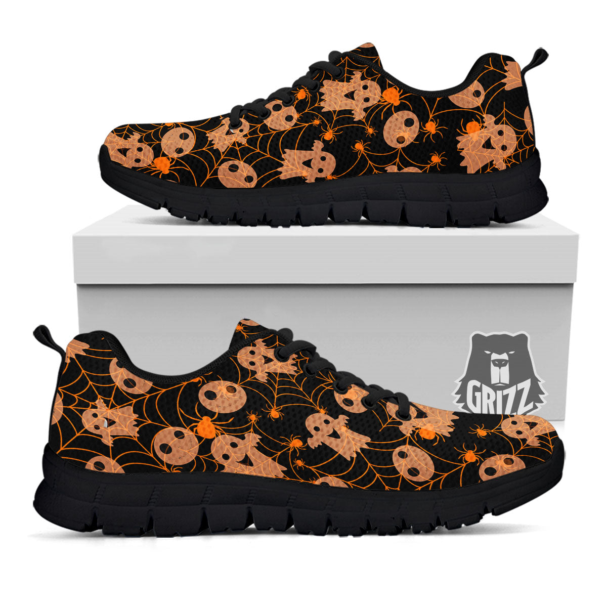 Spider Web Halloween Print Pattern Black Sneaker-grizzshop