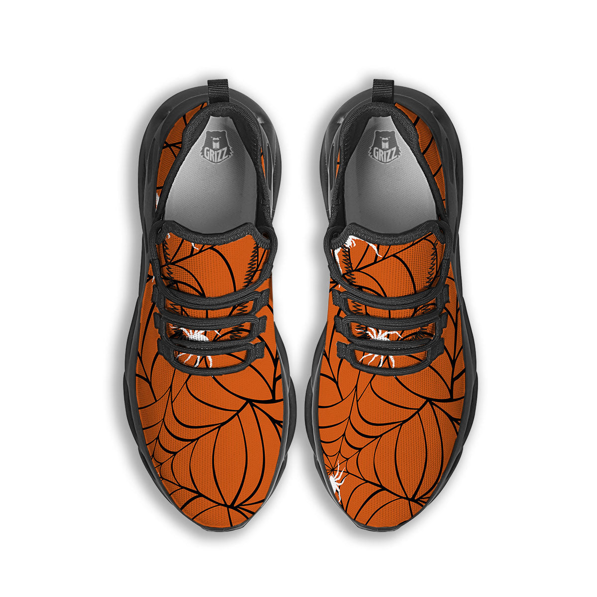 Spider Web Orange And Black Print Black Running Shoes-grizzshop