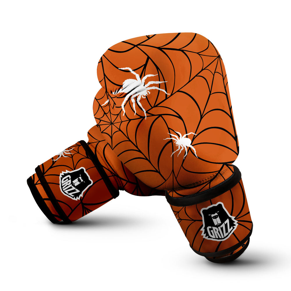 Spider Web Orange And Black Print Boxing Gloves-grizzshop