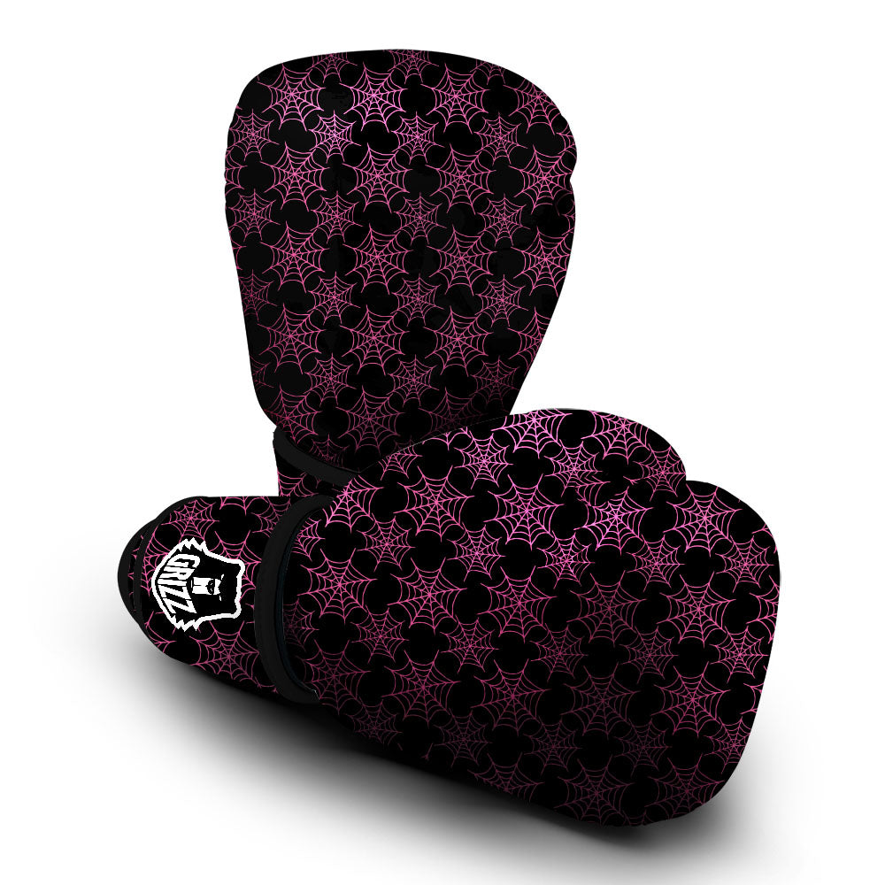 Spider Web Pink And Black Print Pattern Boxing Gloves-grizzshop