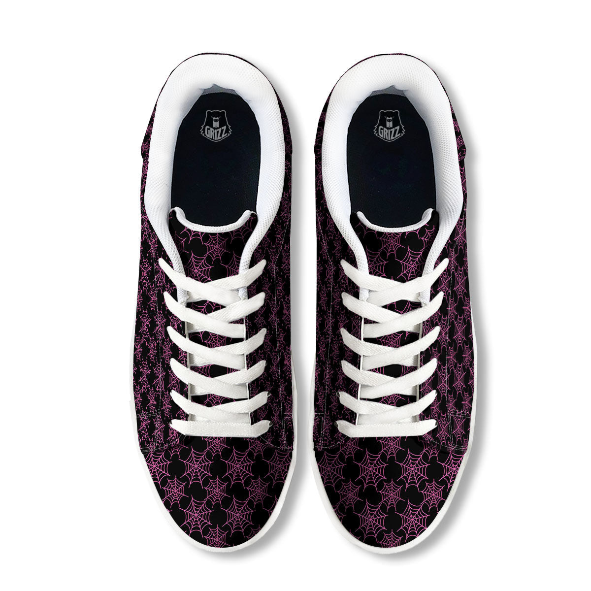 Spider Web Pink And Black Print Pattern White Low Top Sneakers-grizzshop