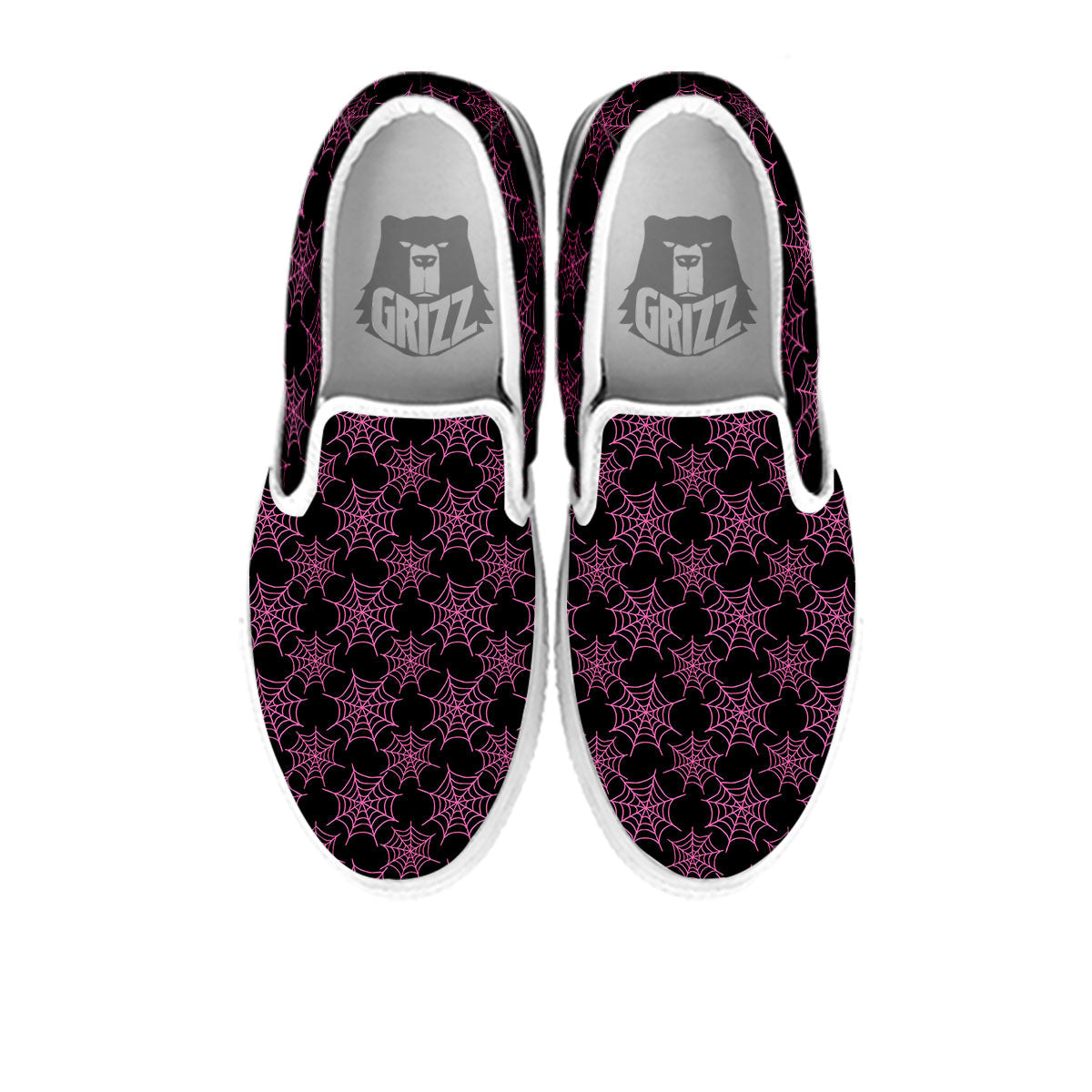 Spider Web Pink And Black Print Pattern White Slip On Shoes-grizzshop