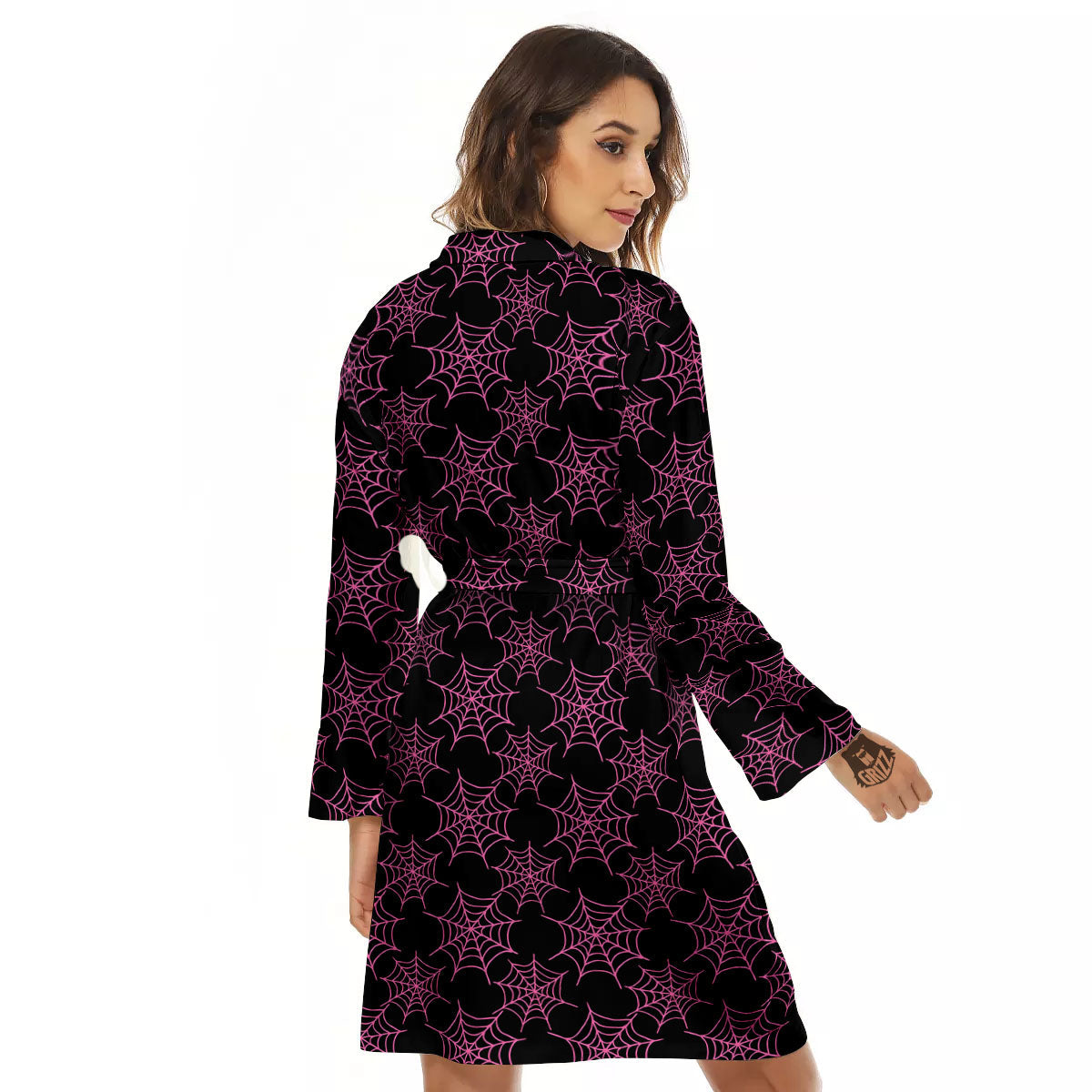 Spider Web Pink And Black Print Pattern Women's Robe-grizzshop