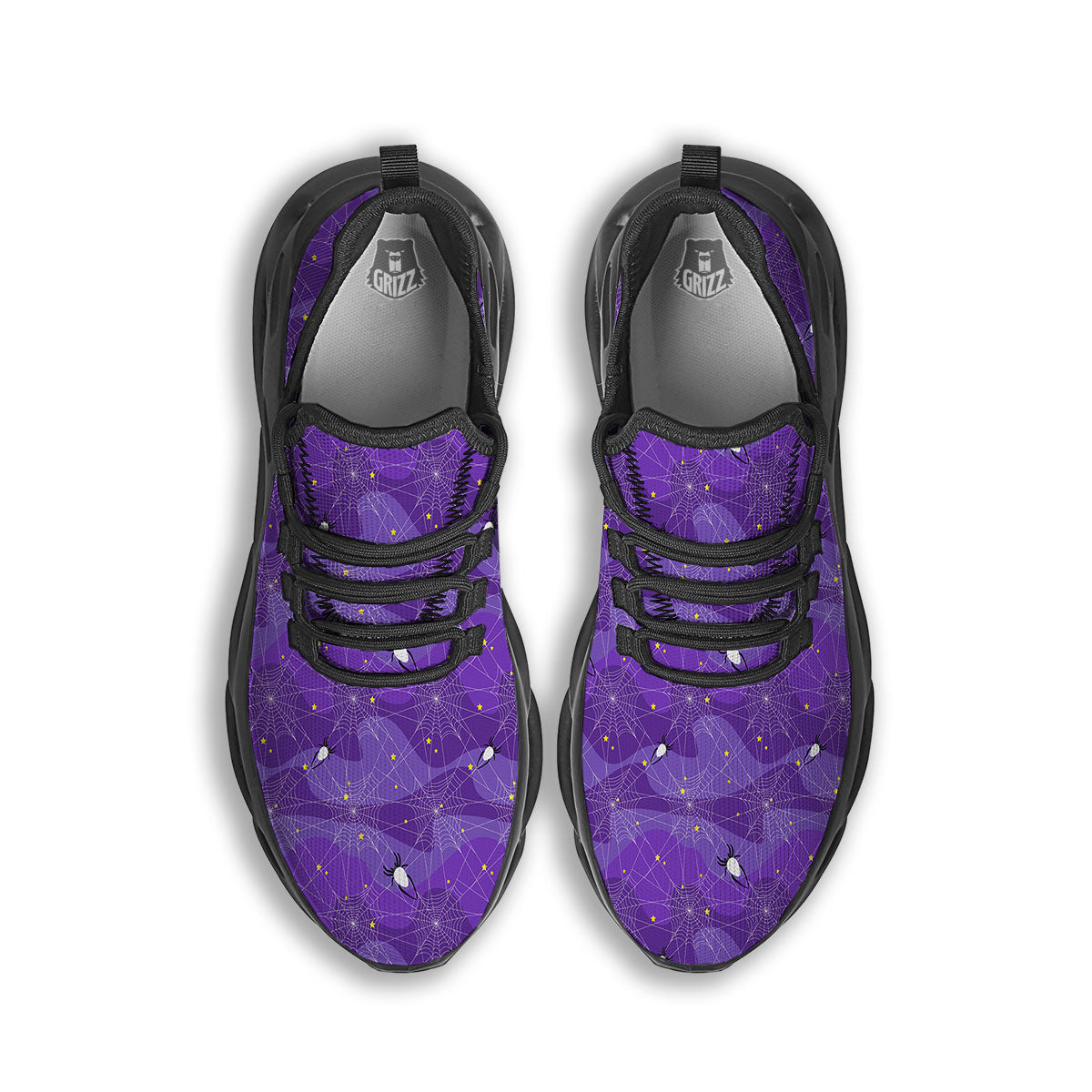 Spider Web Purple Print Pattern Black Running Shoes-grizzshop