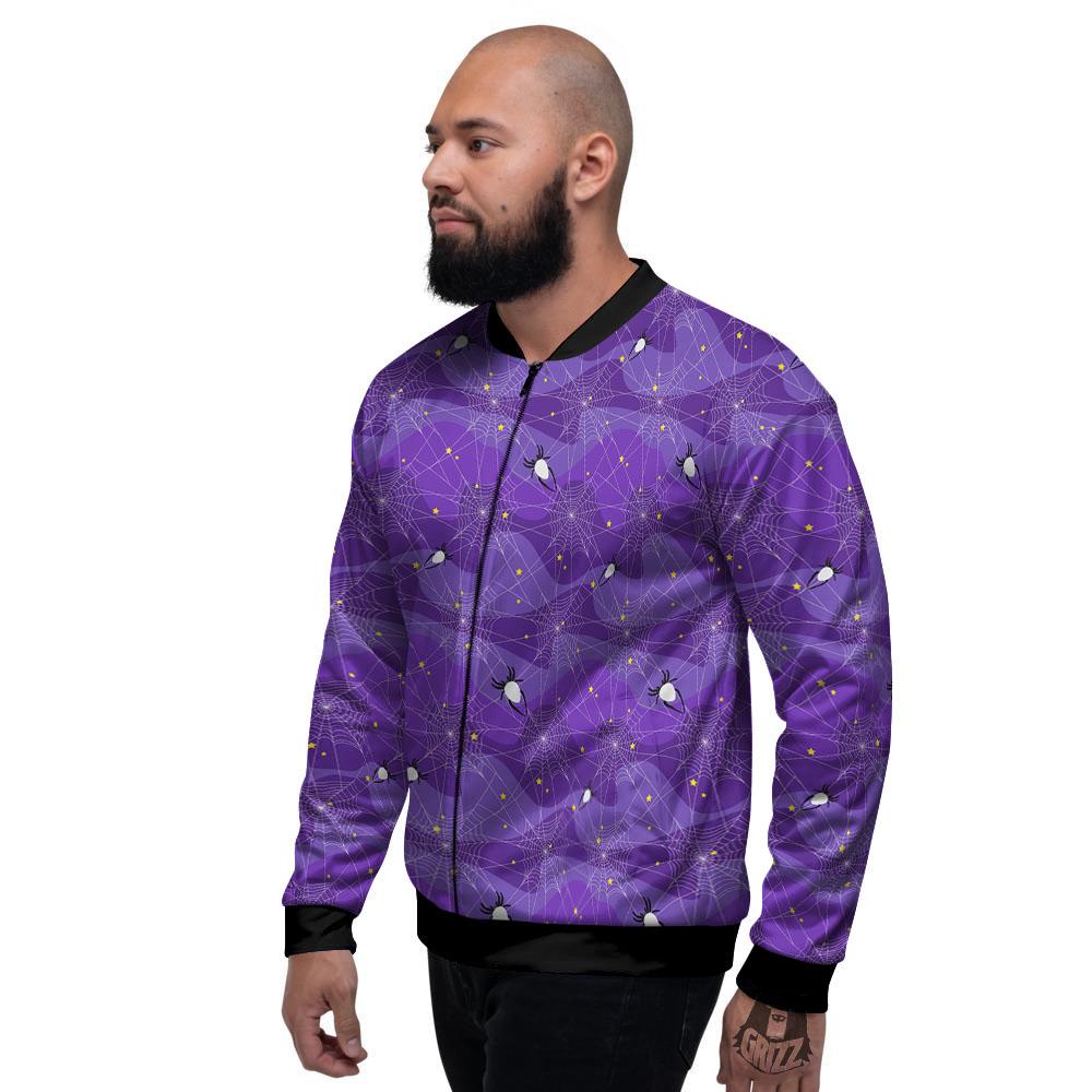 Spider Web Purple Print Pattern Men's Bomber Jacket-grizzshop