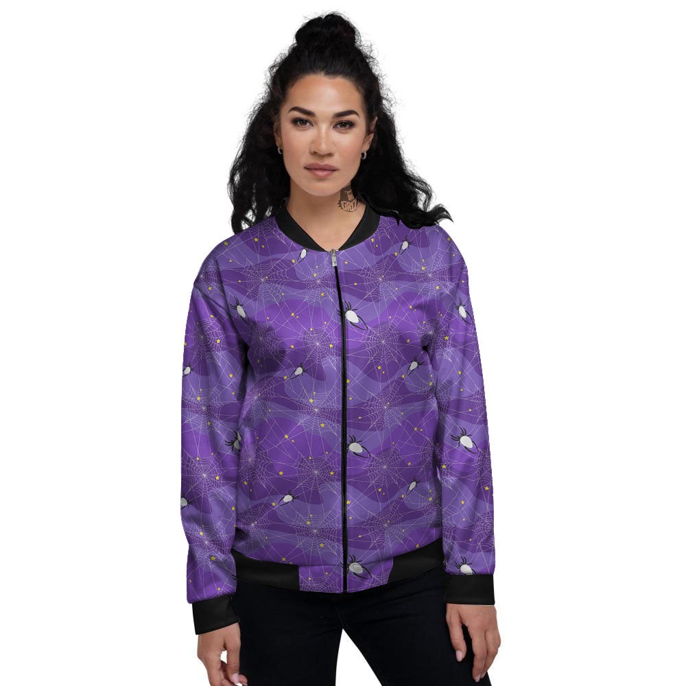Spider Web Purple Print Pattern Women's Bomber Jacket-grizzshop