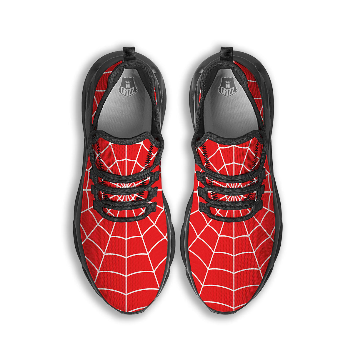 Spider Web Red Print Black Running Shoes-grizzshop