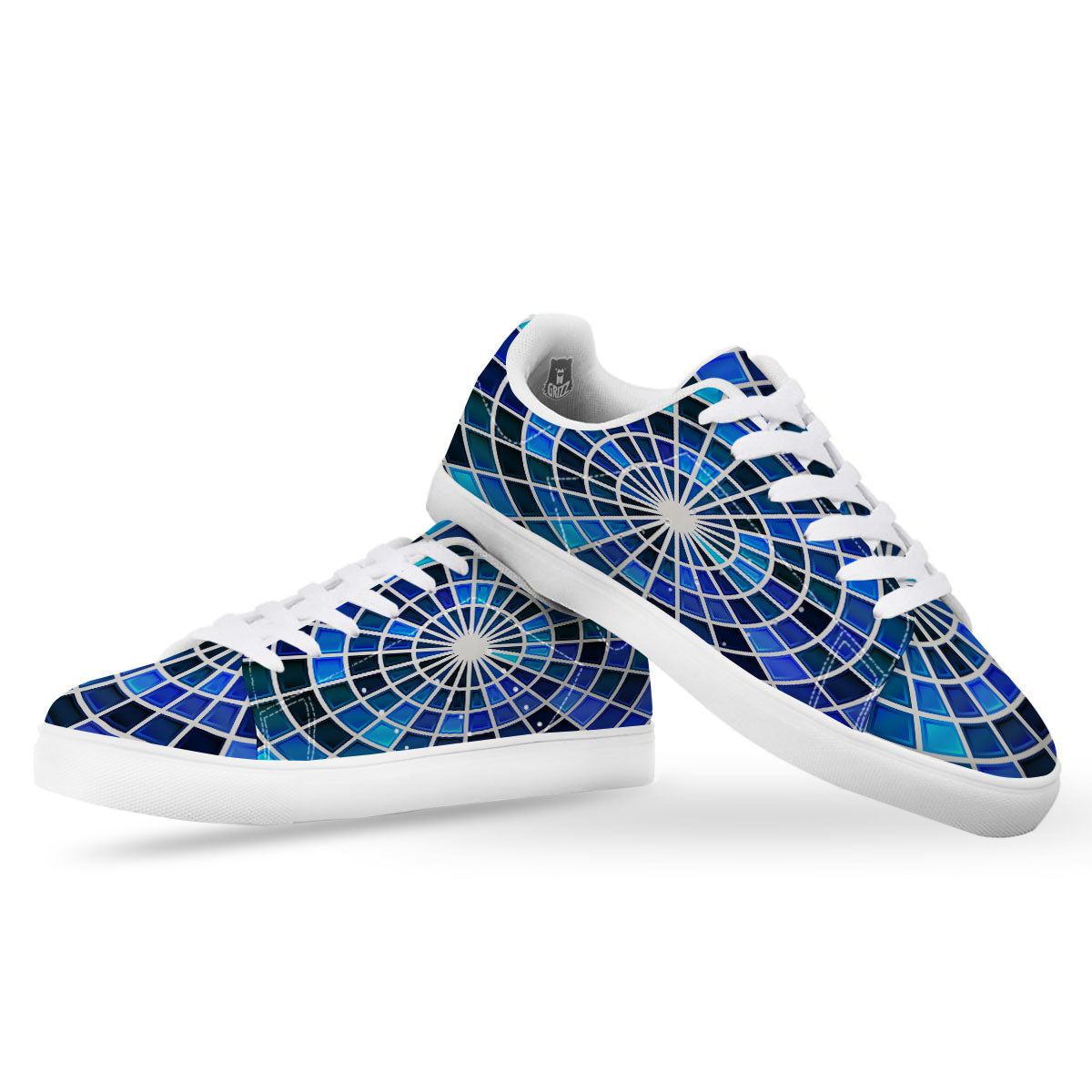 Spider Web Stained Mosaic Print White Low Top Sneakers-grizzshop
