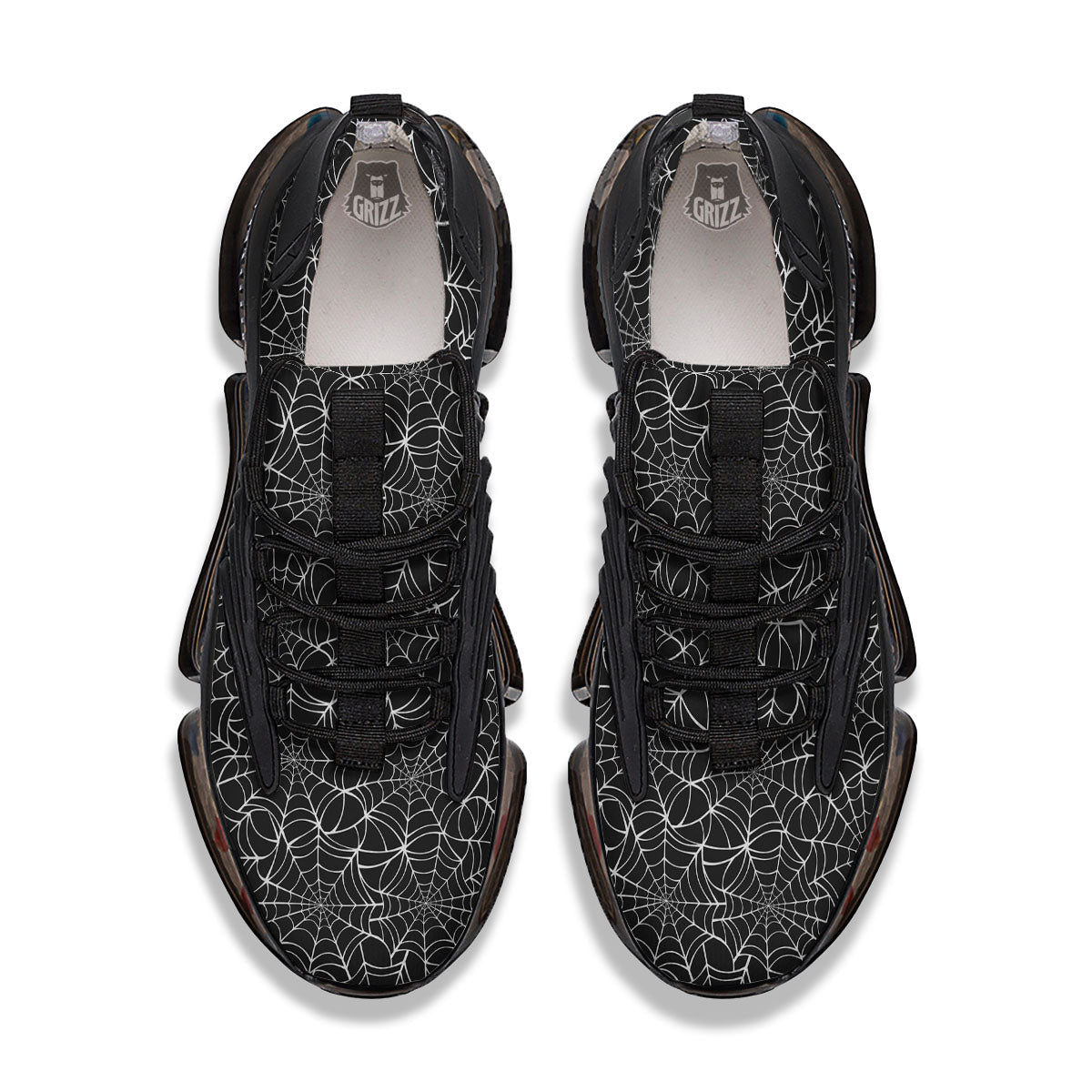 Spider Web White And Black Print Pattern Black Gym Shoes-grizzshop