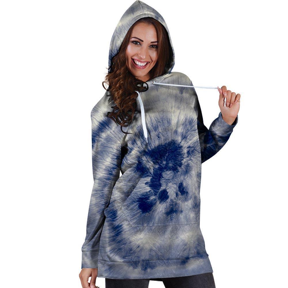 Spiral Blue Swirl Tie Die Hoodie Dress-grizzshop