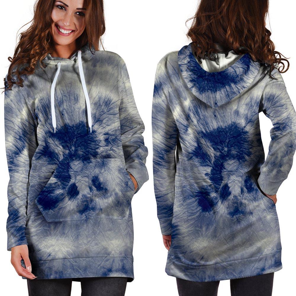 Spiral Blue Swirl Tie Die Hoodie Dress-grizzshop