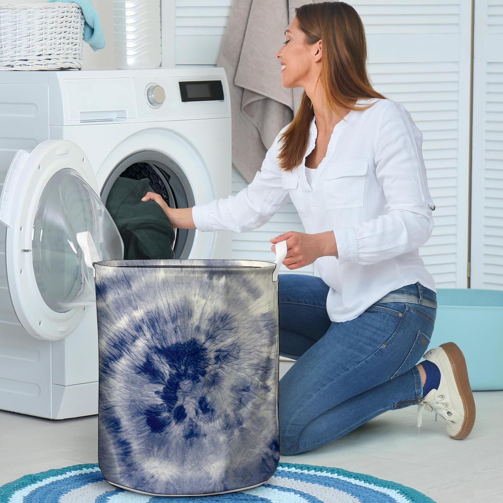 Spiral Blue Swirl Tie Die Laundry Basket-grizzshop