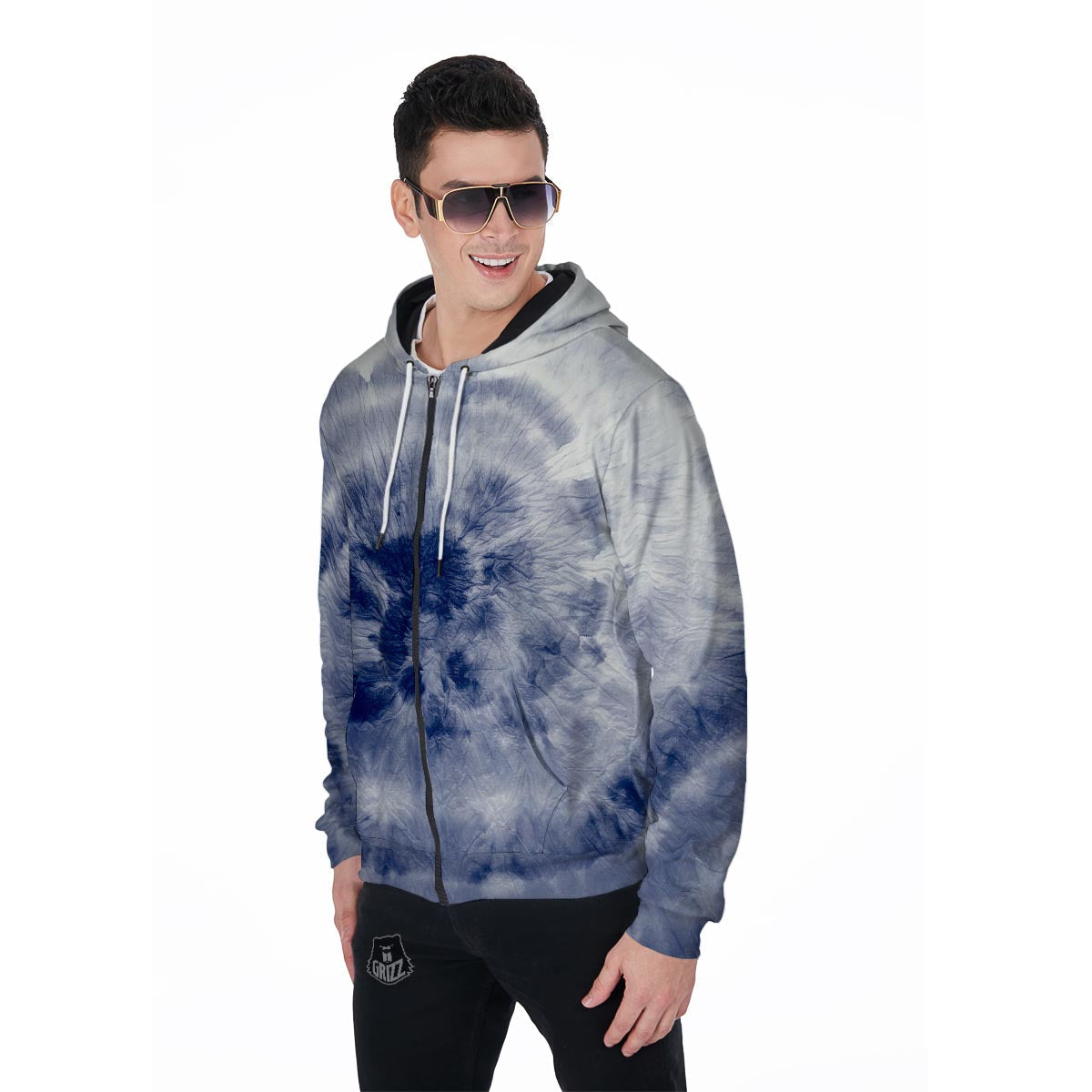 Spiral Blue Swirl Tie Die Men's Zip Up Hoodie-grizzshop