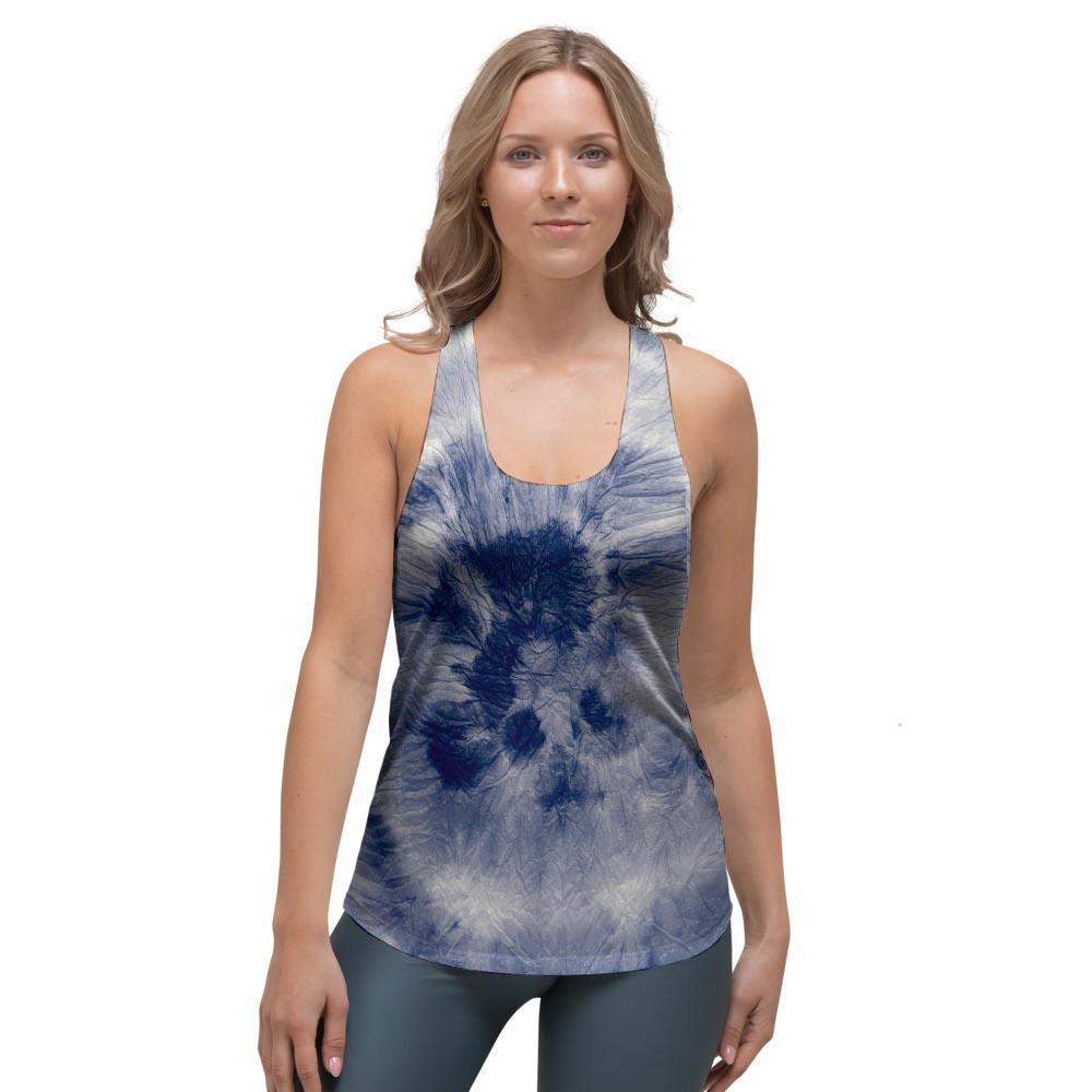 Spiral Blue Swirl Tie Die Women's Racerback Tank Top-grizzshop