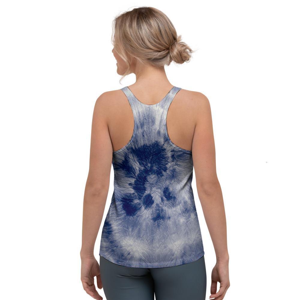 Spiral Blue Swirl Tie Die Women's Racerback Tank Top-grizzshop