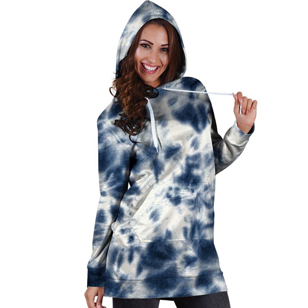 Spiral Blue Tie Dye Hoodie Dress-grizzshop