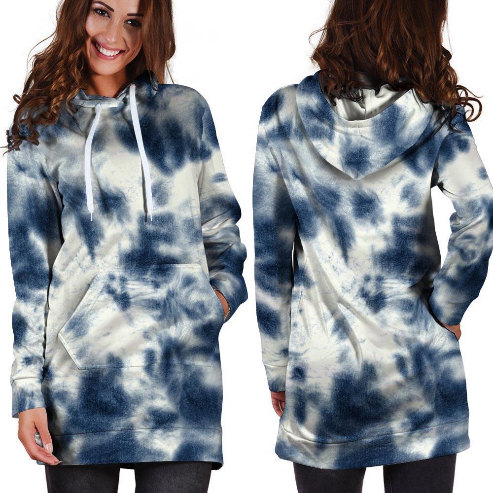 Spiral Blue Tie Dye Hoodie Dress-grizzshop