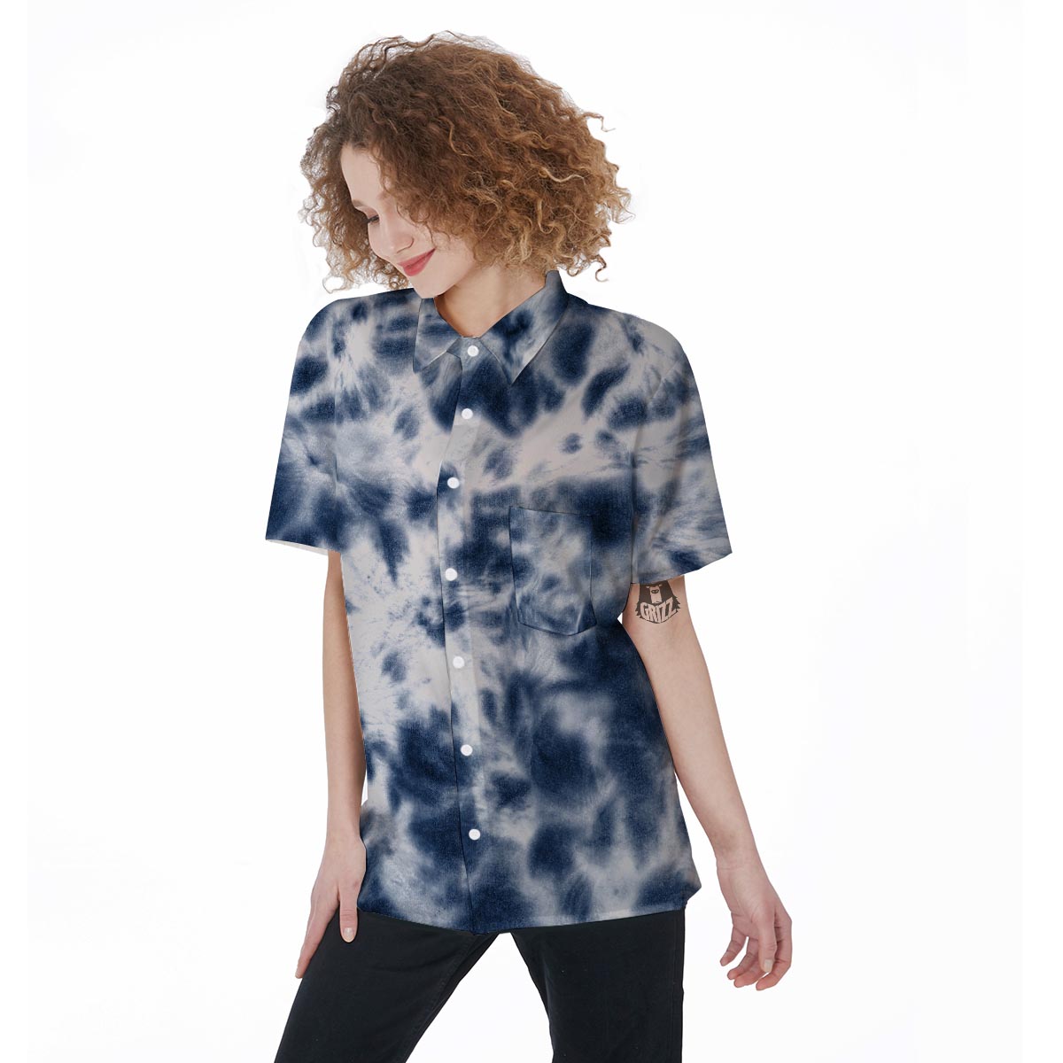Spiral Blue Tie Dye Women's Short Sleeve Shirts-grizzshop