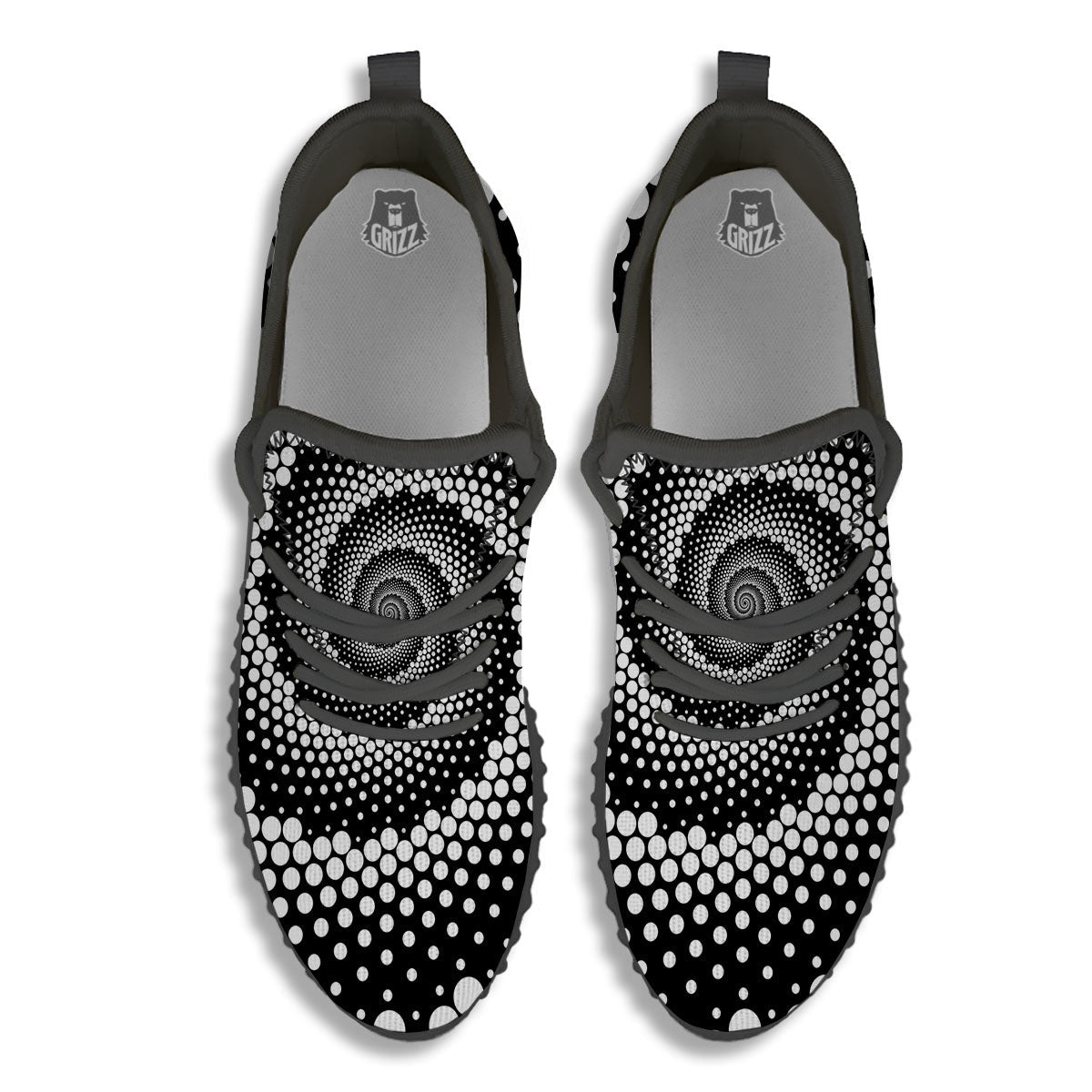 Spiral Dot White And Black Print Black Walking Shoes-grizzshop