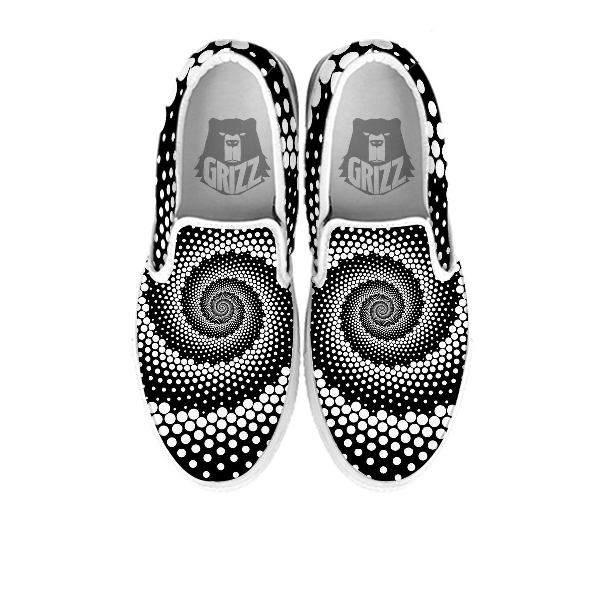 Spiral Dot White And Black Print White Slip On Shoes-grizzshop