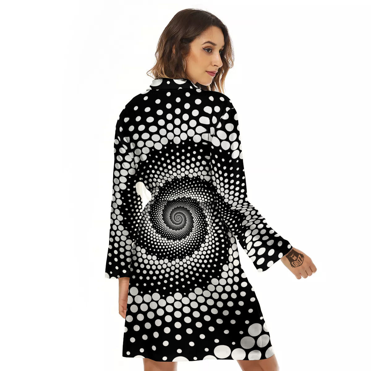 Spiral Dot White And Black Print Women's Robe-grizzshop