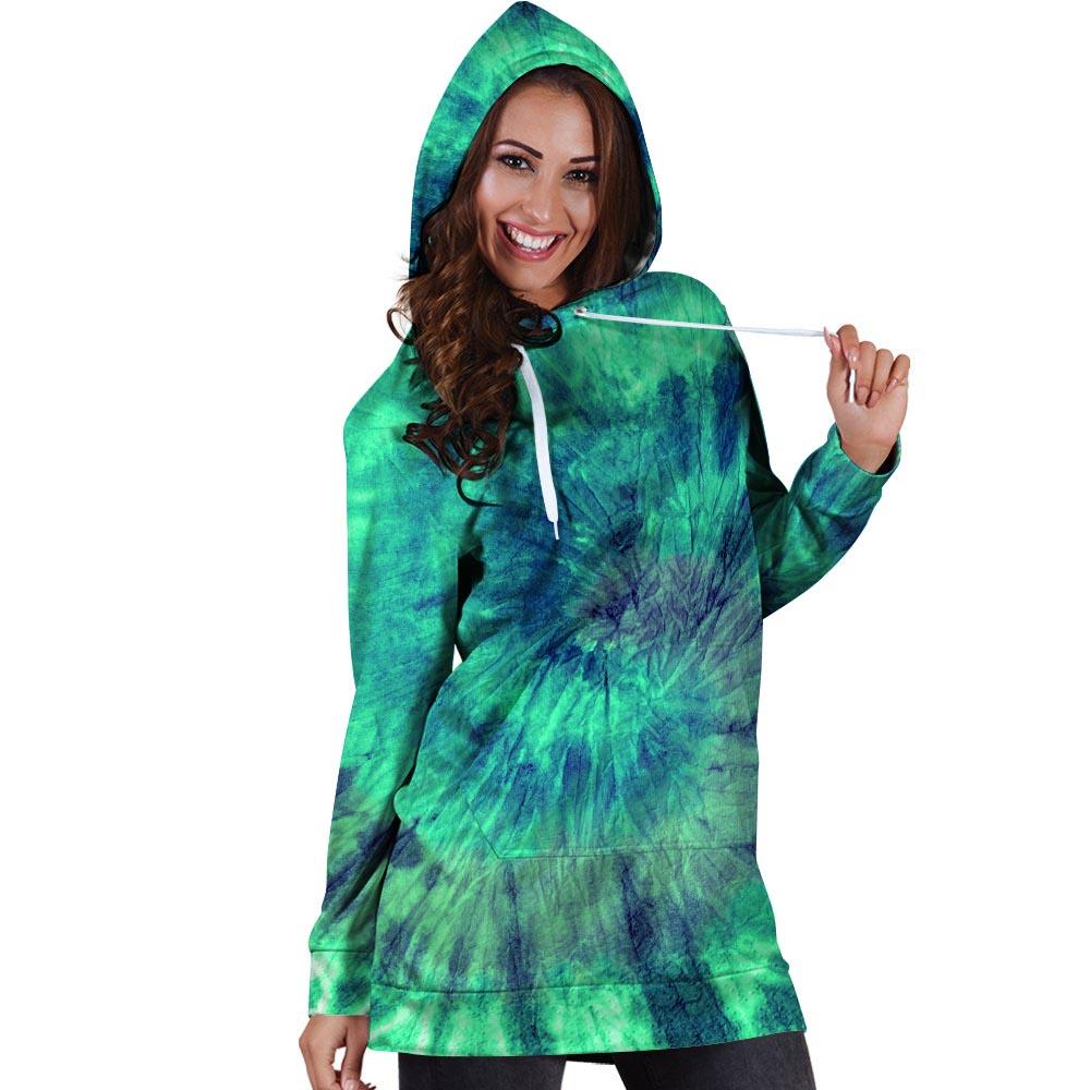 Spiral Green Tie Dye Hoodie Dress-grizzshop