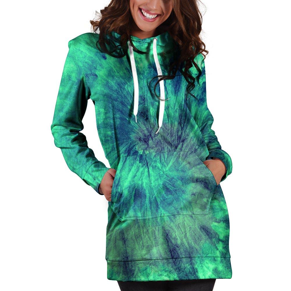 Spiral Green Tie Dye Hoodie Dress-grizzshop