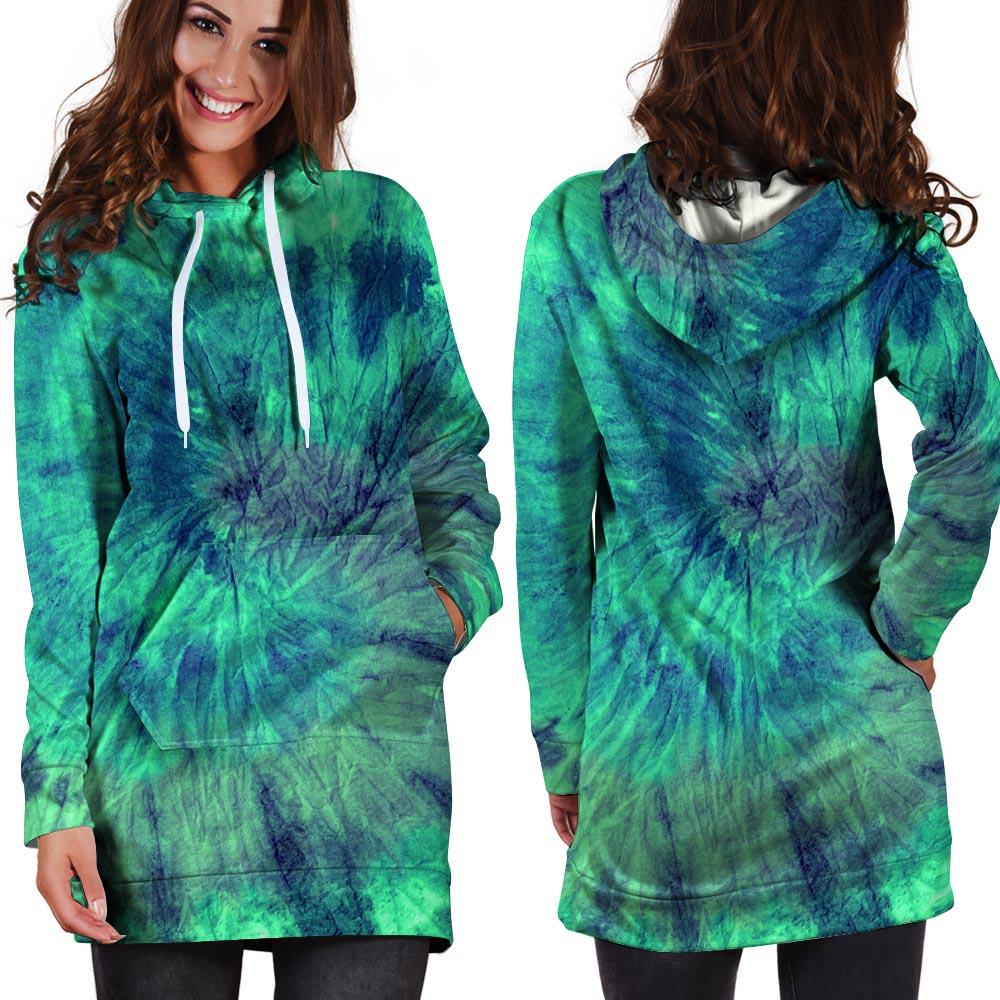 Spiral Green Tie Dye Hoodie Dress-grizzshop