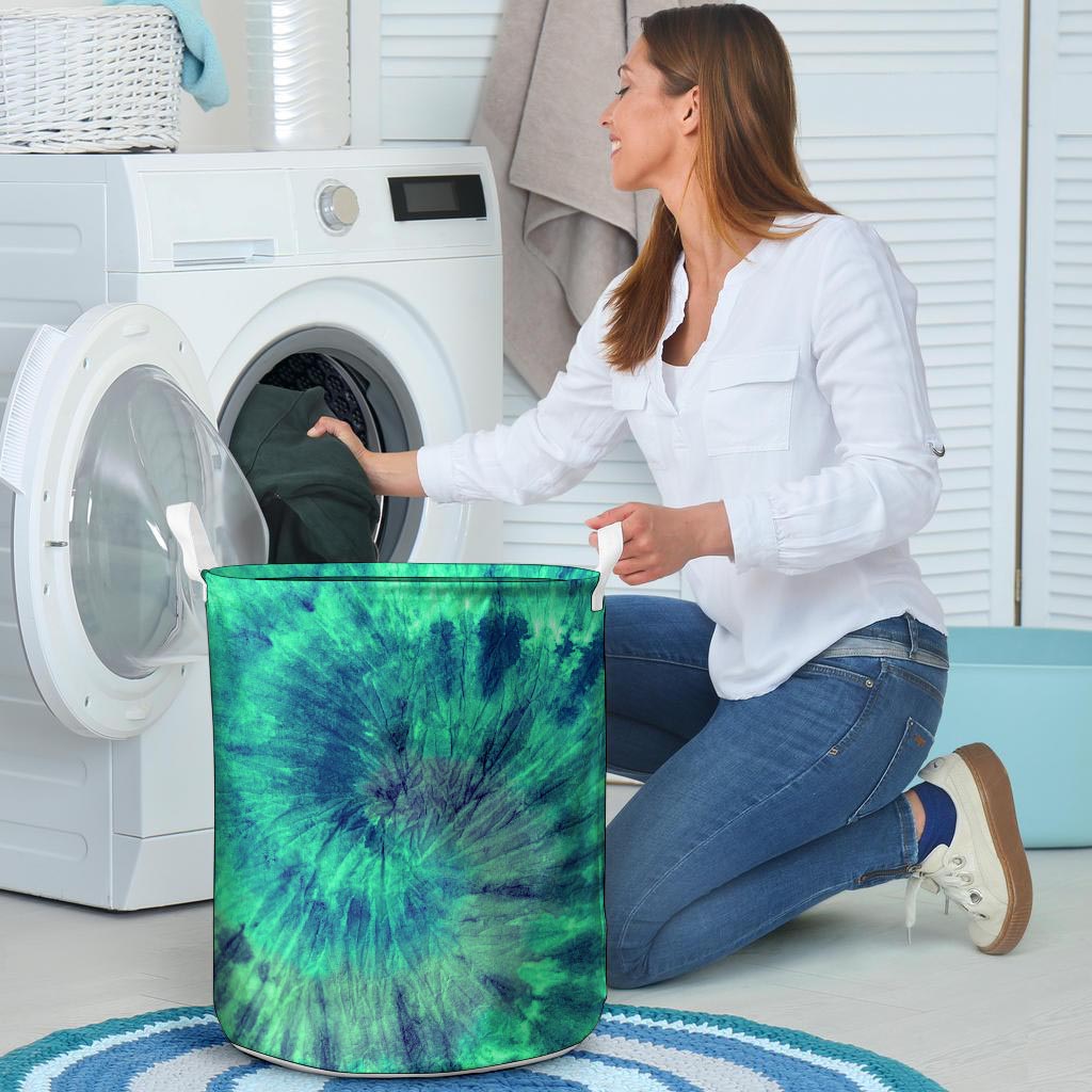 Spiral Green Tie Dye Laundry Basket-grizzshop
