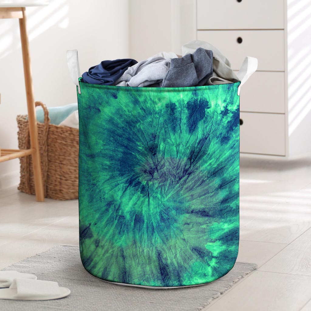 Spiral Green Tie Dye Laundry Basket-grizzshop