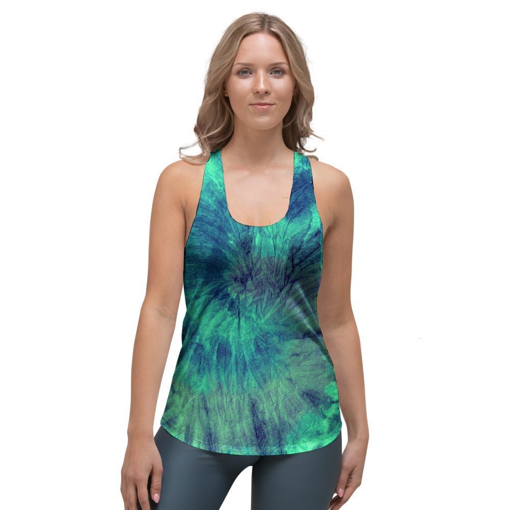 Spiral Green Tie Dye Women's Racerback Tank Top-grizzshop