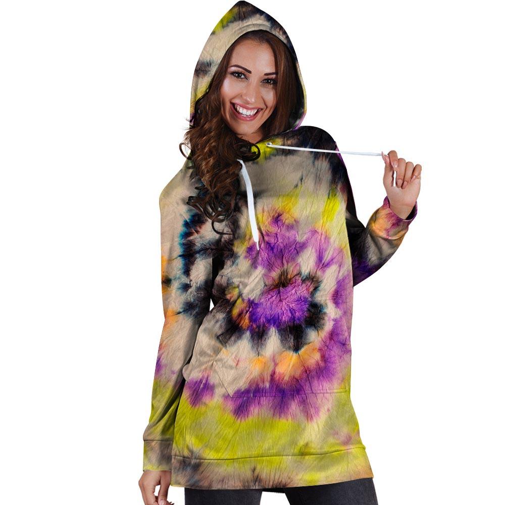 Spiral Hippie Tie Dye Hoodie Dress-grizzshop