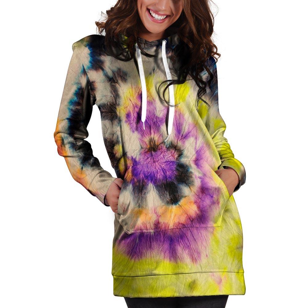 Spiral Hippie Tie Dye Hoodie Dress-grizzshop