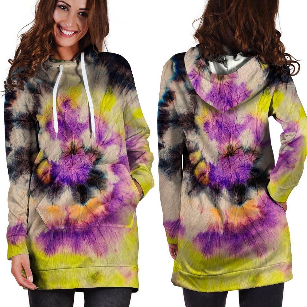 Spiral Hippie Tie Dye Hoodie Dress-grizzshop