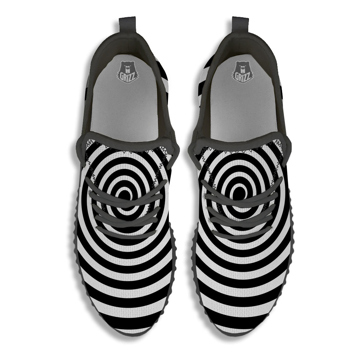 Spiral Illusion White And Black Print Black Walking Shoes-grizzshop