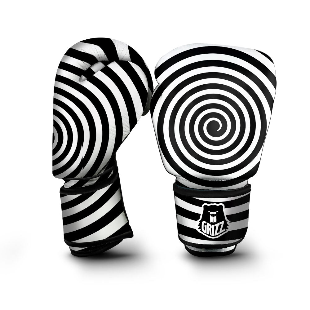 Spiral Illusion White And Black Print Boxing Gloves-grizzshop