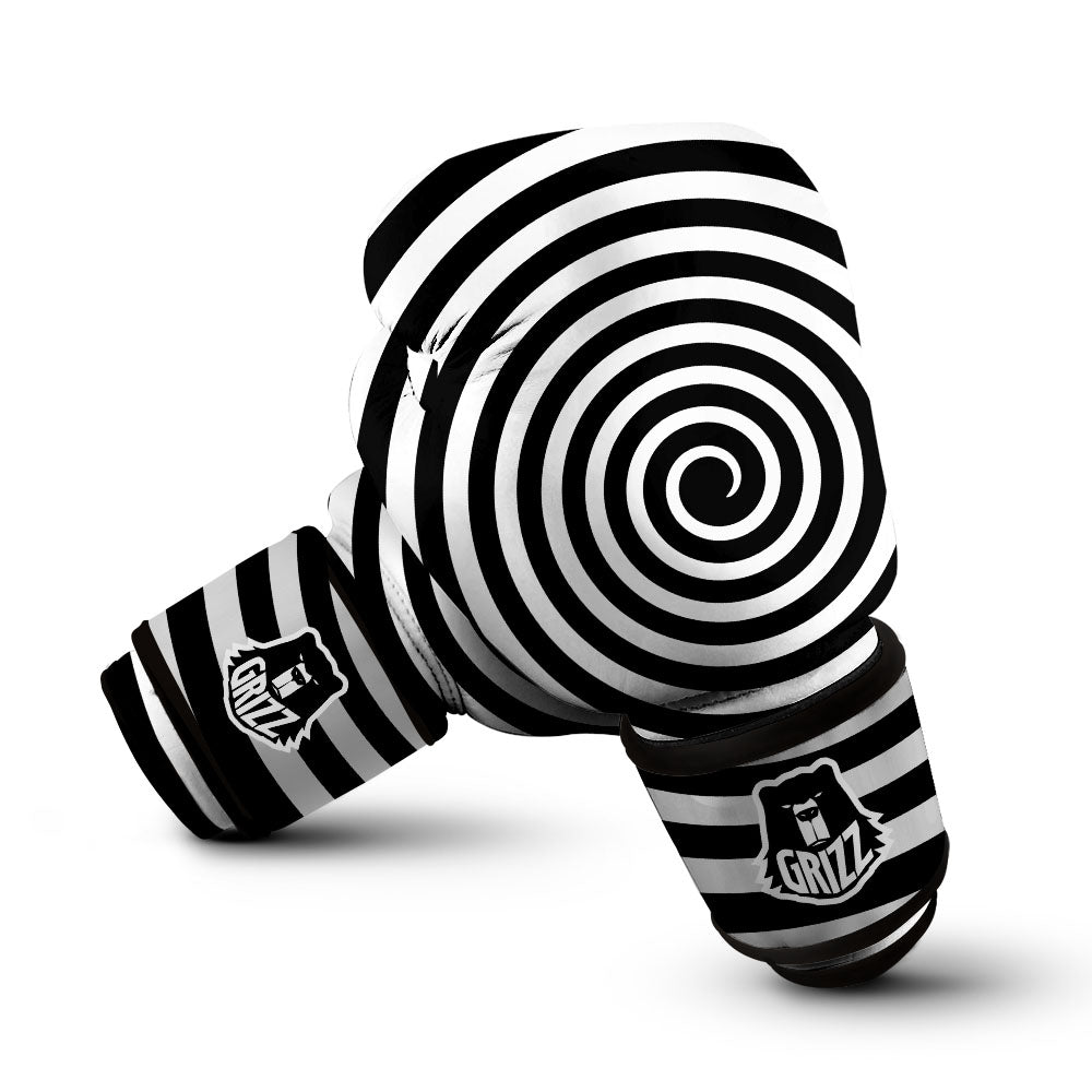 Spiral Illusion White And Black Print Boxing Gloves-grizzshop