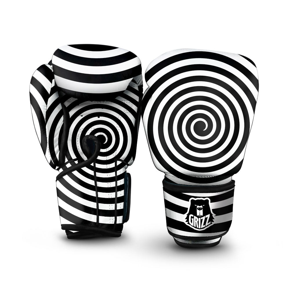 Spiral Illusion White And Black Print Boxing Gloves-grizzshop