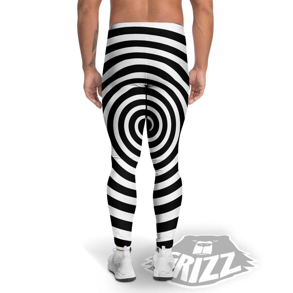 Spiral Illusion White And Black Print Men's Leggings-grizzshop