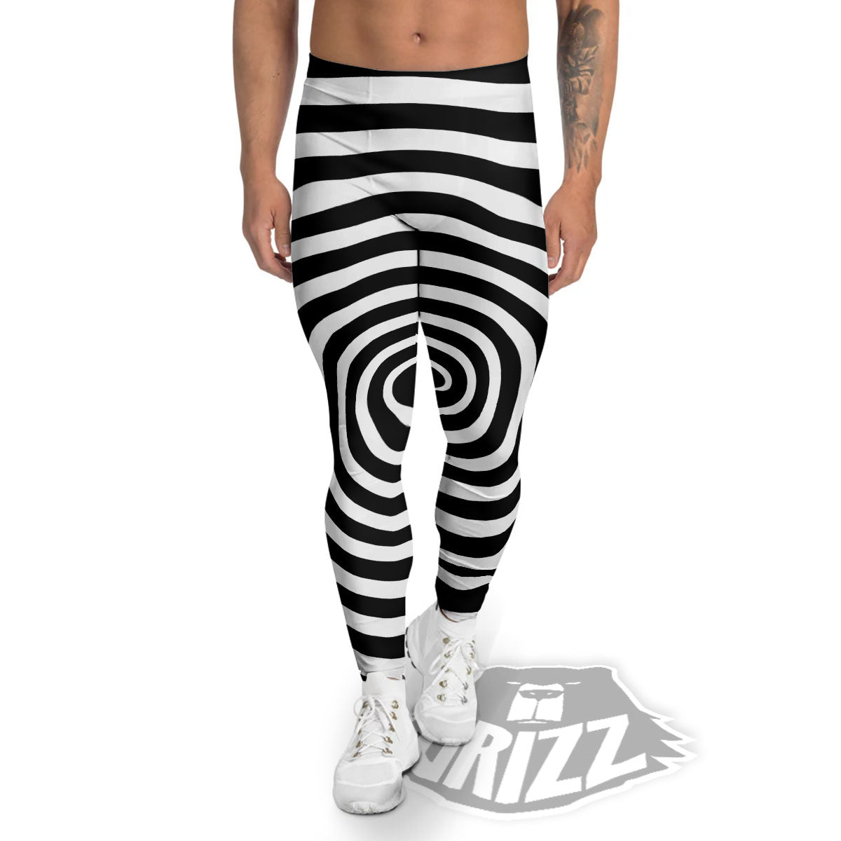 Spiral Illusion White And Black Print Men's Leggings-grizzshop