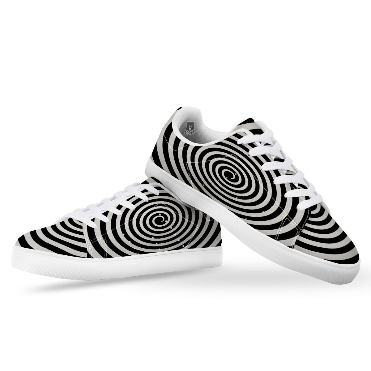 Spiral Illusion White And Black Print White Low Top Sneakers-grizzshop