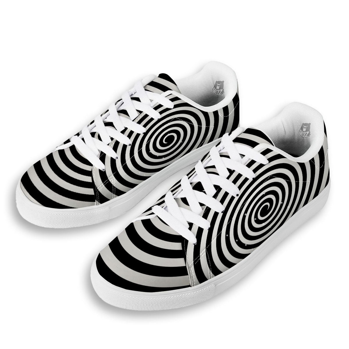Spiral Illusion White And Black Print White Low Top Sneakers-grizzshop
