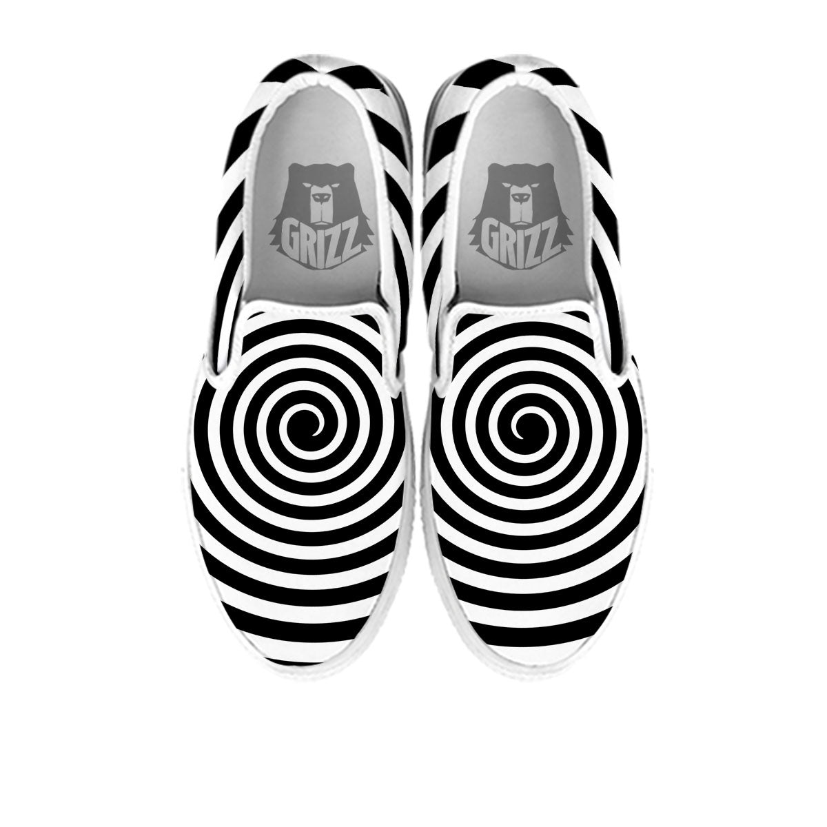 Spiral Illusion White And Black Print White Slip On Shoes-grizzshop