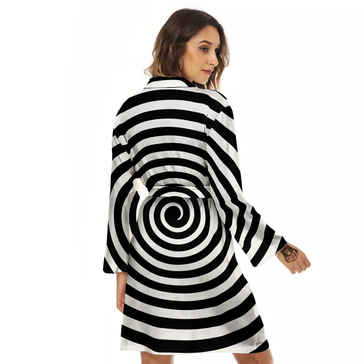 Spiral Illusion White And Black Print Women's Robe-grizzshop