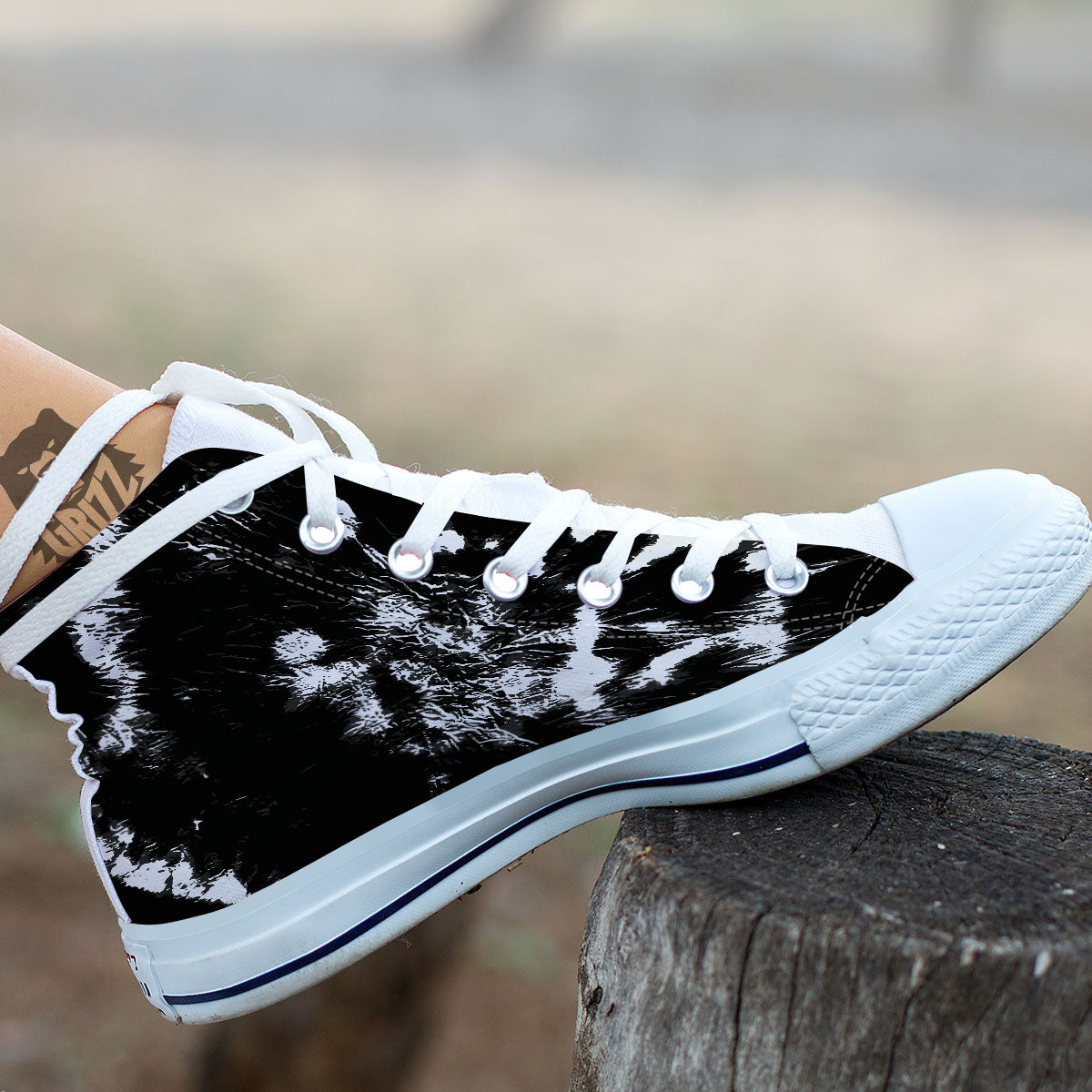 Spiral Tie Dye Black Backed Print White High Top Shoes-grizzshop