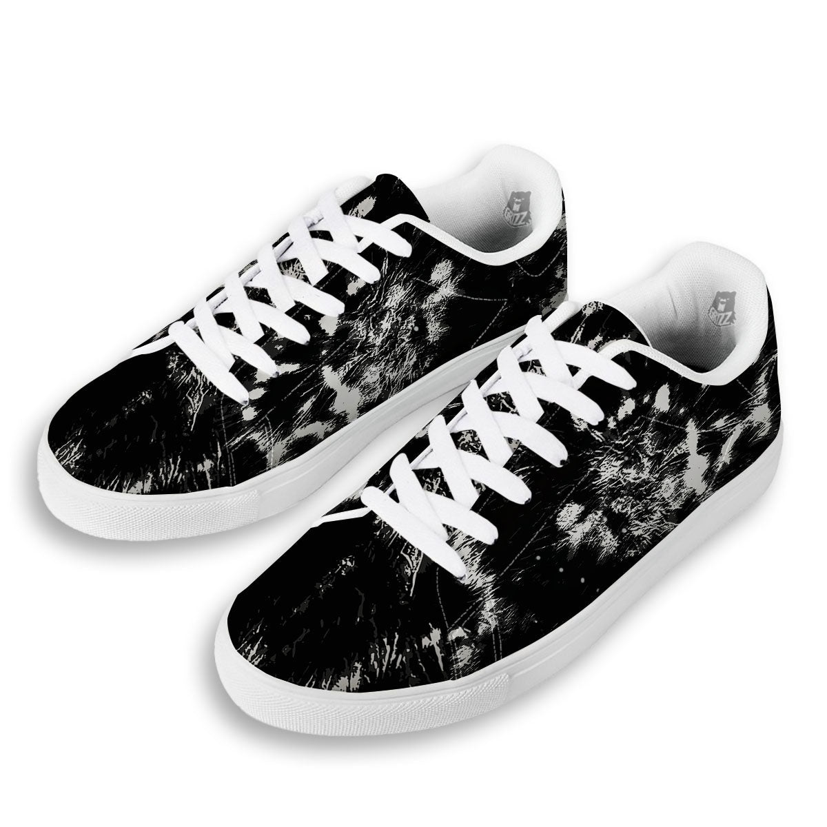 Spiral Tie Dye Black Backed Print White Low Top Sneakers-grizzshop