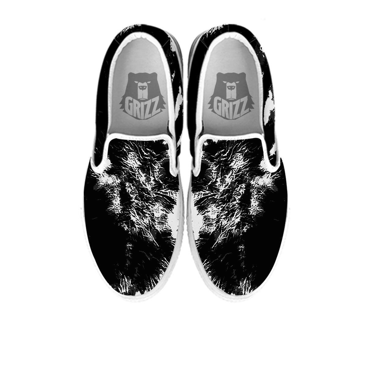 Spiral Tie Dye Black Backed Print White Slip On Shoes-grizzshop